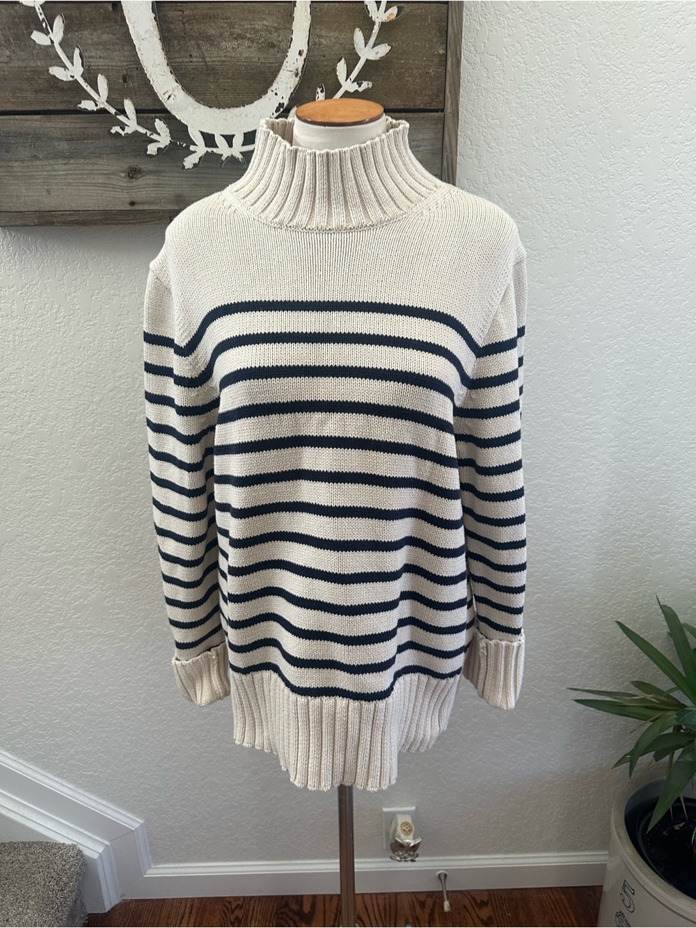 J. Crew Cream and Navy Striped Turtleneck Sweater - Women size large